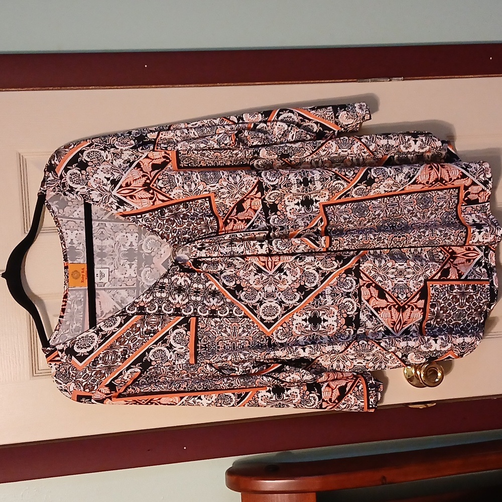 Ruby Rd. Black and Orange Geometric Blouse